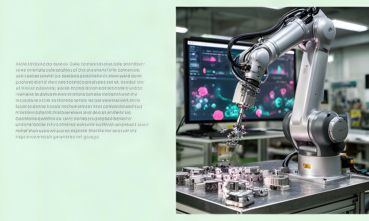 大阪の工場で金属部品を扱う協働ロボットと稼働状況を確認するAI画面